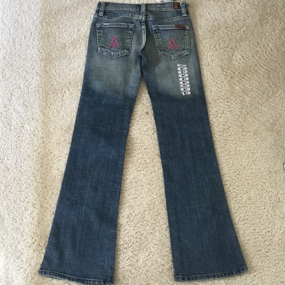 7 For All Mankind A Pocket with Crystal Flare Jeans Girls Size 7, NWT!